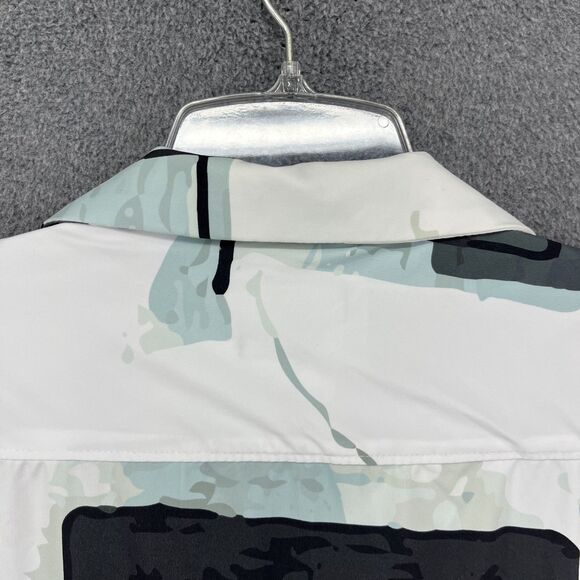 Porter & Ash Kinetic Stretch Shirt Mens Medium Short Sleeve Abstract White Green - Picture 12 of 16